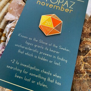 Topaz D20 November Birthstone D&D/RPG Enamel Pin - Etsy