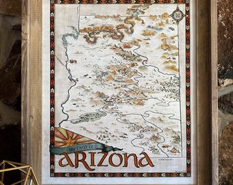 Arizona Map - Handgezeichnete Karte von Arizona - 11x14 oder 16x20 print