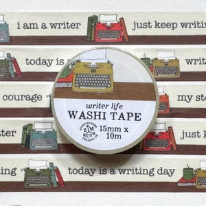 Writer Life Washi Tape - affirmations d'écriture, cadeau pour les écrivains, cadeau pour écrivain, machine à écrire, livre washi