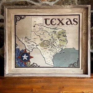 Carte du Texas - carte fantastique du Texas dessinée à la main - impression 11 x 14 ou 16 x 20