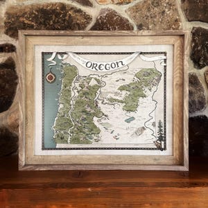Carte de l'Oregon - carte fantastique dessinée à la main de l'Oregon - impression 11 x 14 ou 16 x 20
