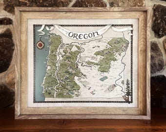 Hand-Drawn Oregon Map Print: Fantasy Style Art (11x14 or 16x20)