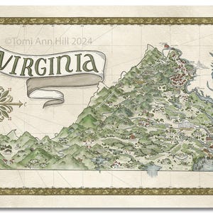 Virginia Fantasy Map - carte fantastique dessinée à la main de Virginie - impression 12 x 20