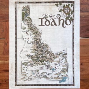 Carte de l'Idaho - carte fantastique dessinée à la main de l'Idaho - impression 11 x 14 ou 16 x 20
