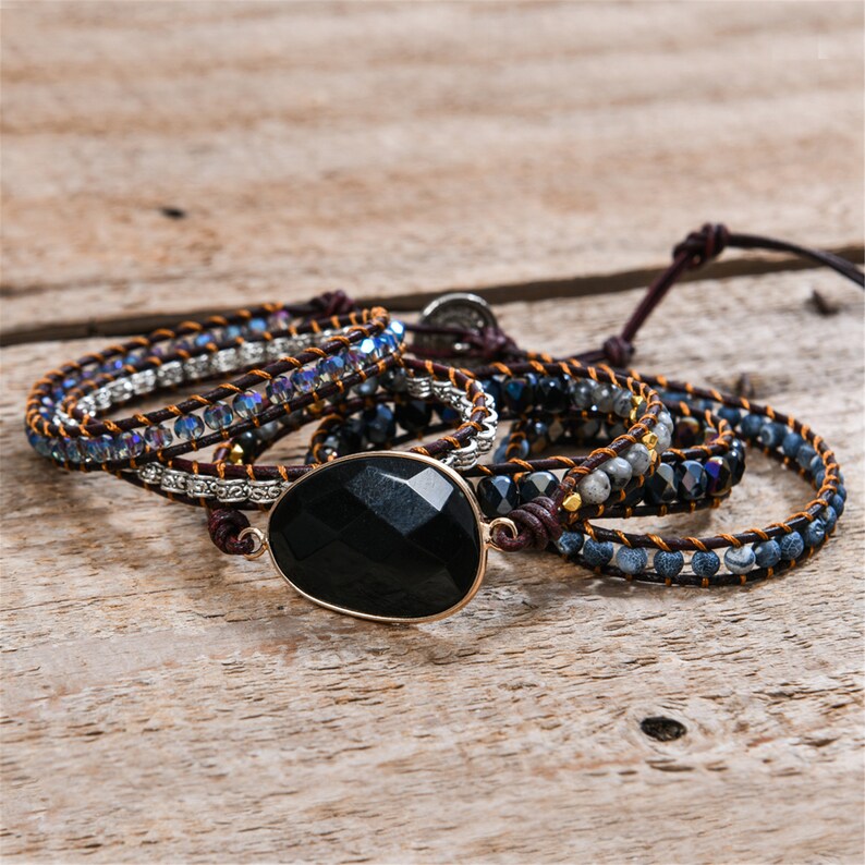 Black Onyx Stone Bracelethealing Gemstone Braceletmeditation Etsy