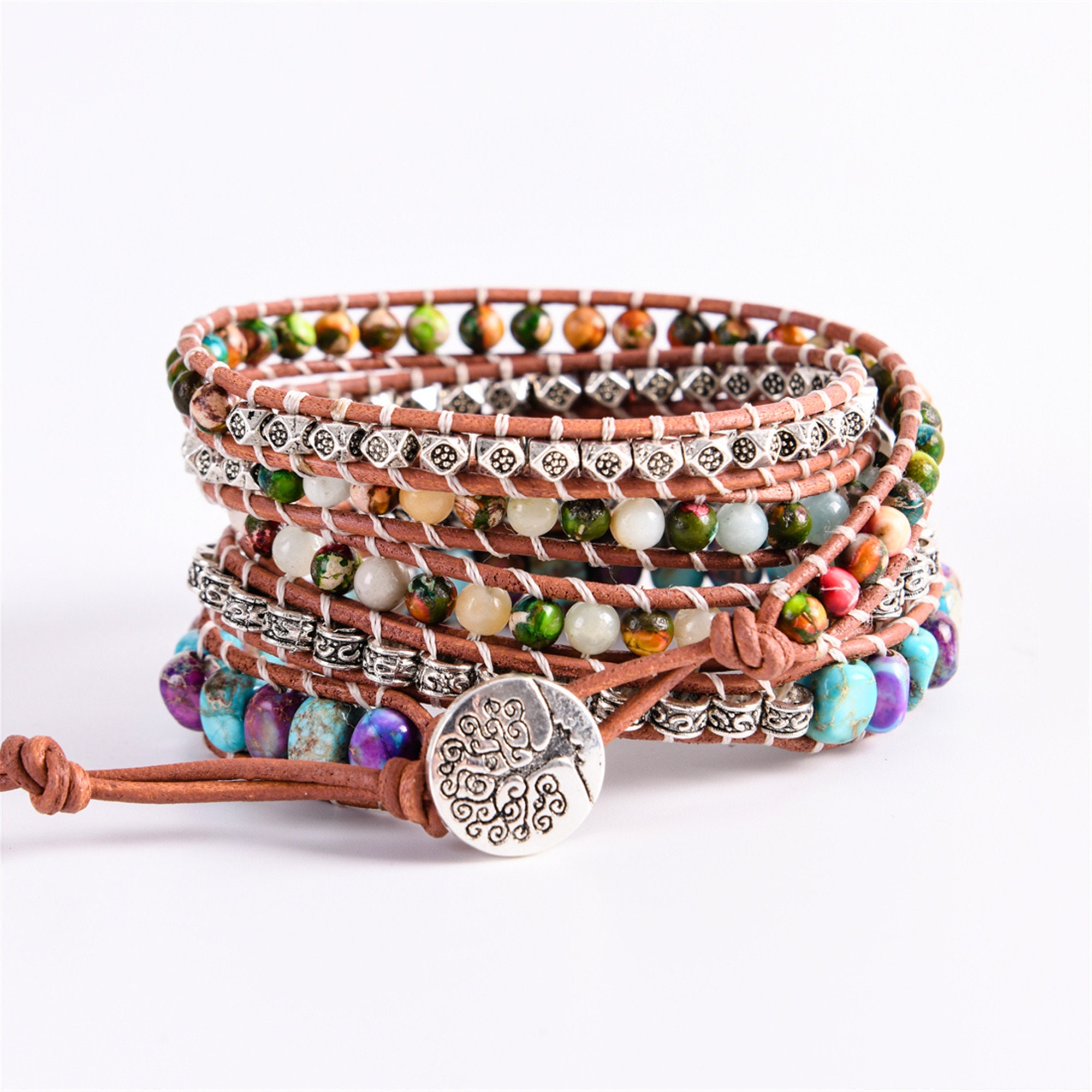 Chakra Jasper Stone Bracelethealing Gemstone Braceletnatural Etsy