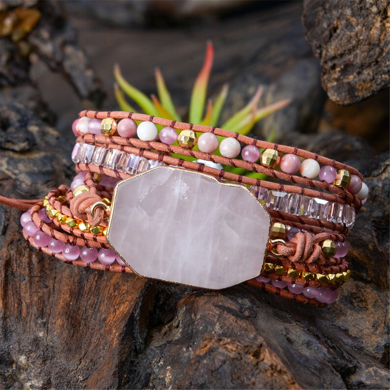 KOZOY Rosenquarz Armband Mit Edelstahlherz - Natürlicher Heilstein Für Positive Energie