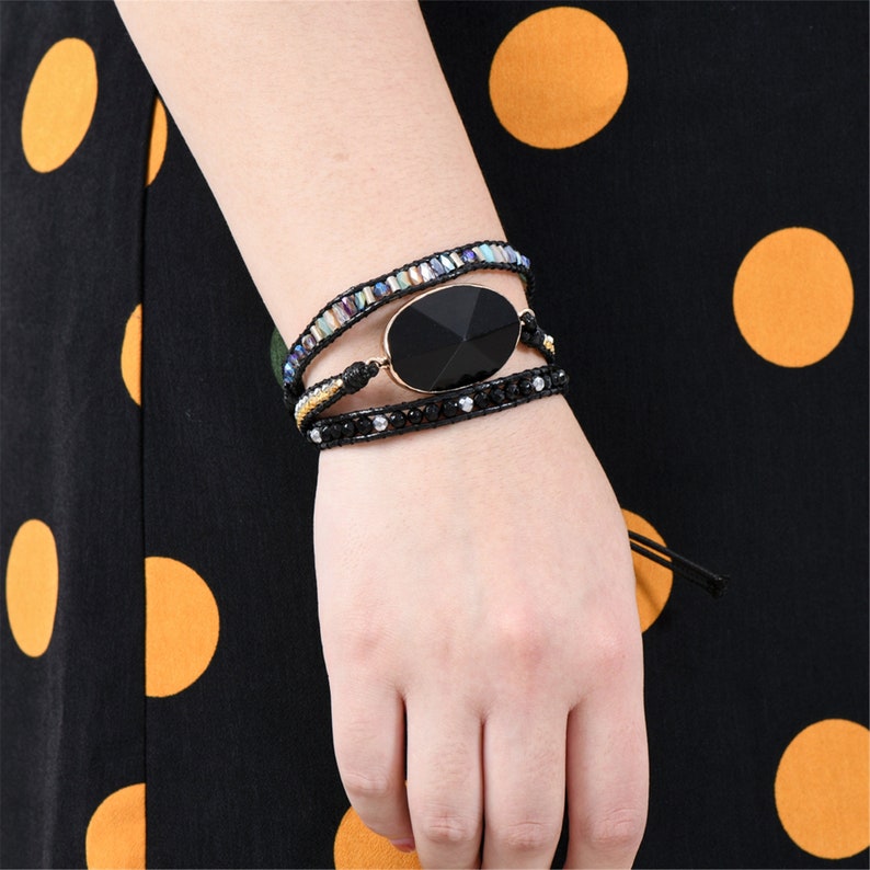 Black Wrap Braceletsonyx Hematite Wrap Bracelet Bracelet Etsy