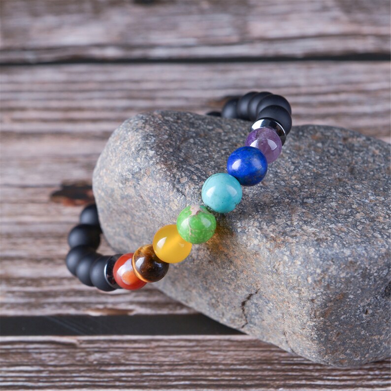 2pcsset 7 Chakra Bracelet Men Black Healing Balance Beads Buddha Prayer Natural Stone Yoga Bracelet For Women