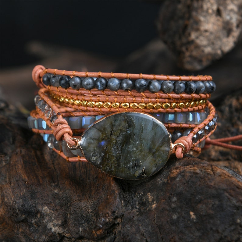 LABRADORITE Wrap Bracelets Natural Beads Labradorite | Etsy