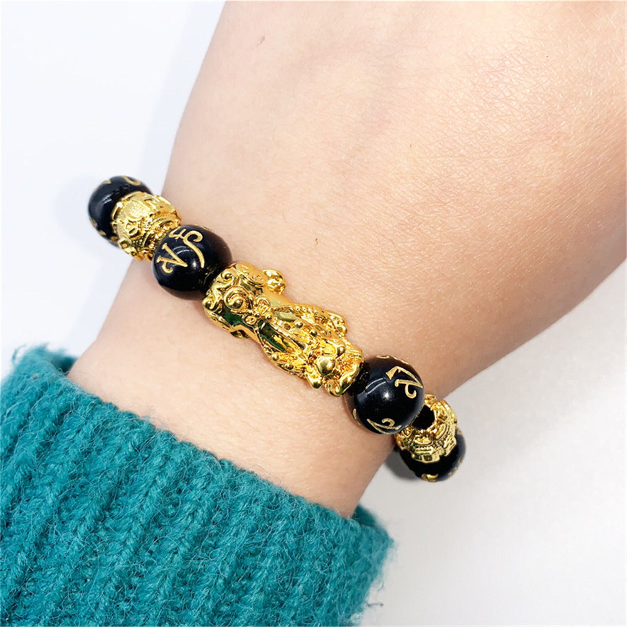 Feng Shui Amulet Bracelet Prosperity 12mm Mantra Bead Bracelet Etsy