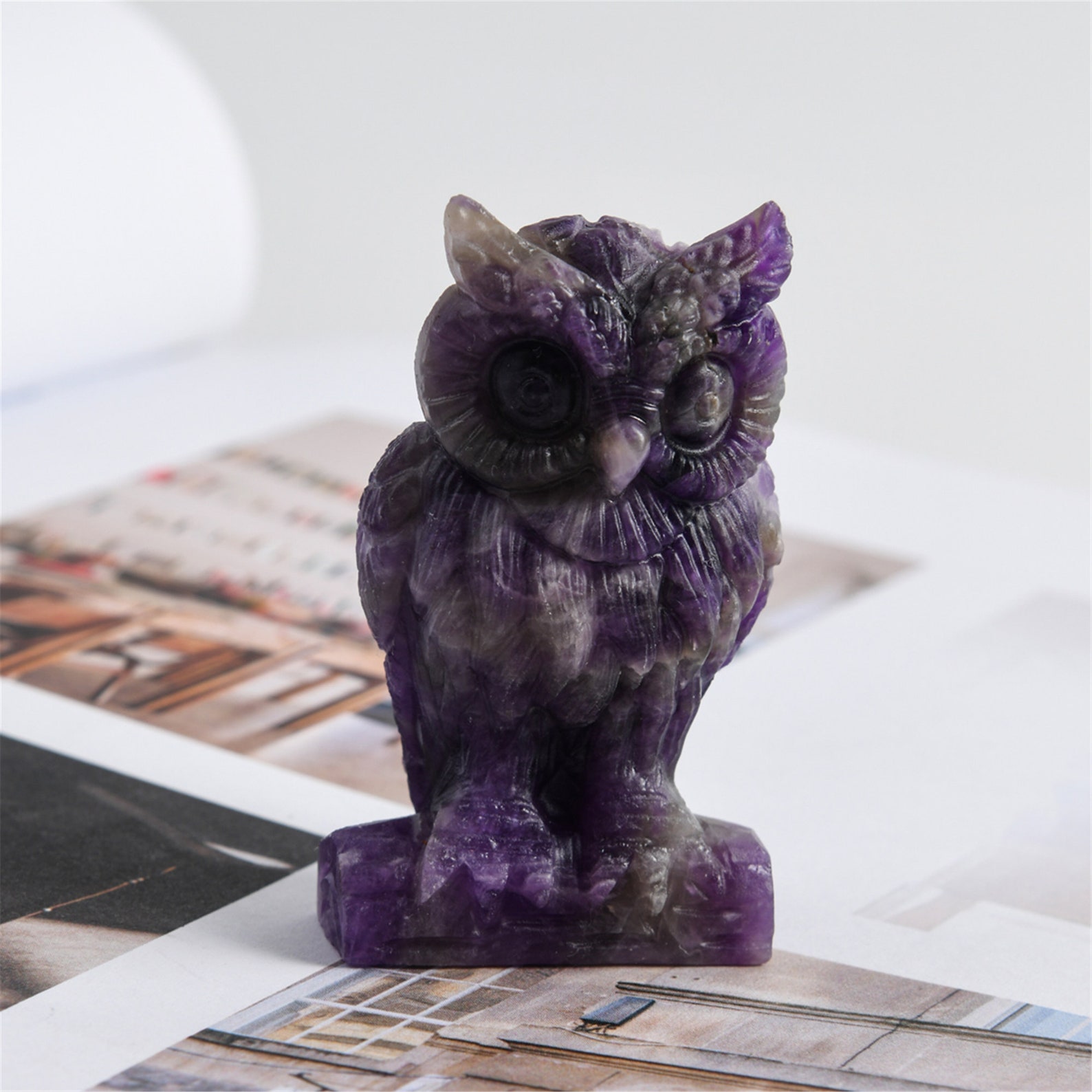 Natural Gemstone Owl Crystals and Healing Stones Figurines Etsy