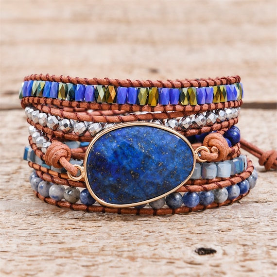 Lapis Lazuli Bracelet-beaded Wrap Bracelet-healing Stone - Etsy