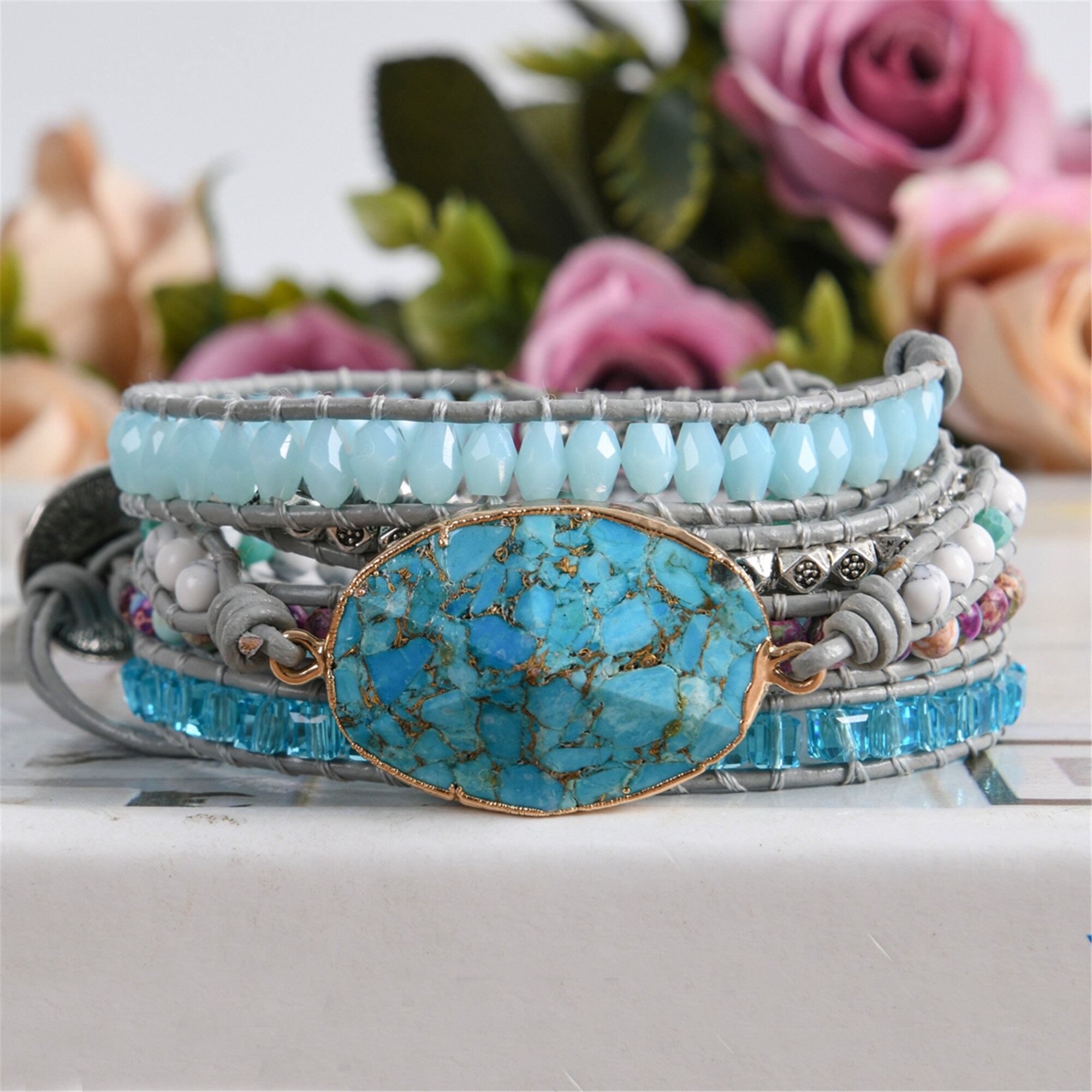 Turquoise Stone Healing Braceletnatural Gemstone Balance Etsy