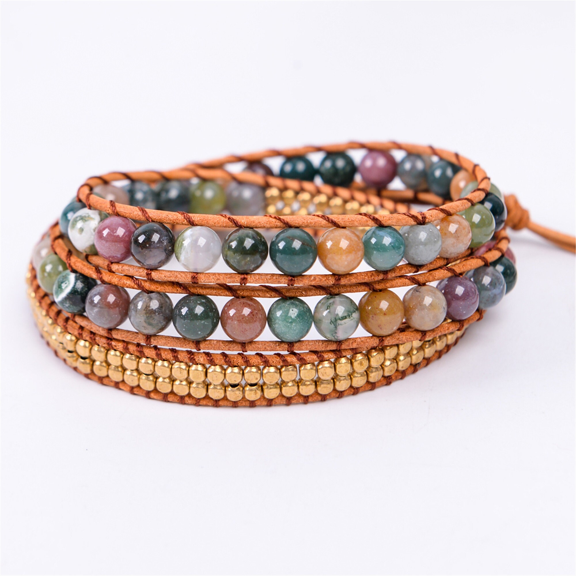 Triple Leather Wrap Bracelet for Women Fancy Stone Handmade Etsy