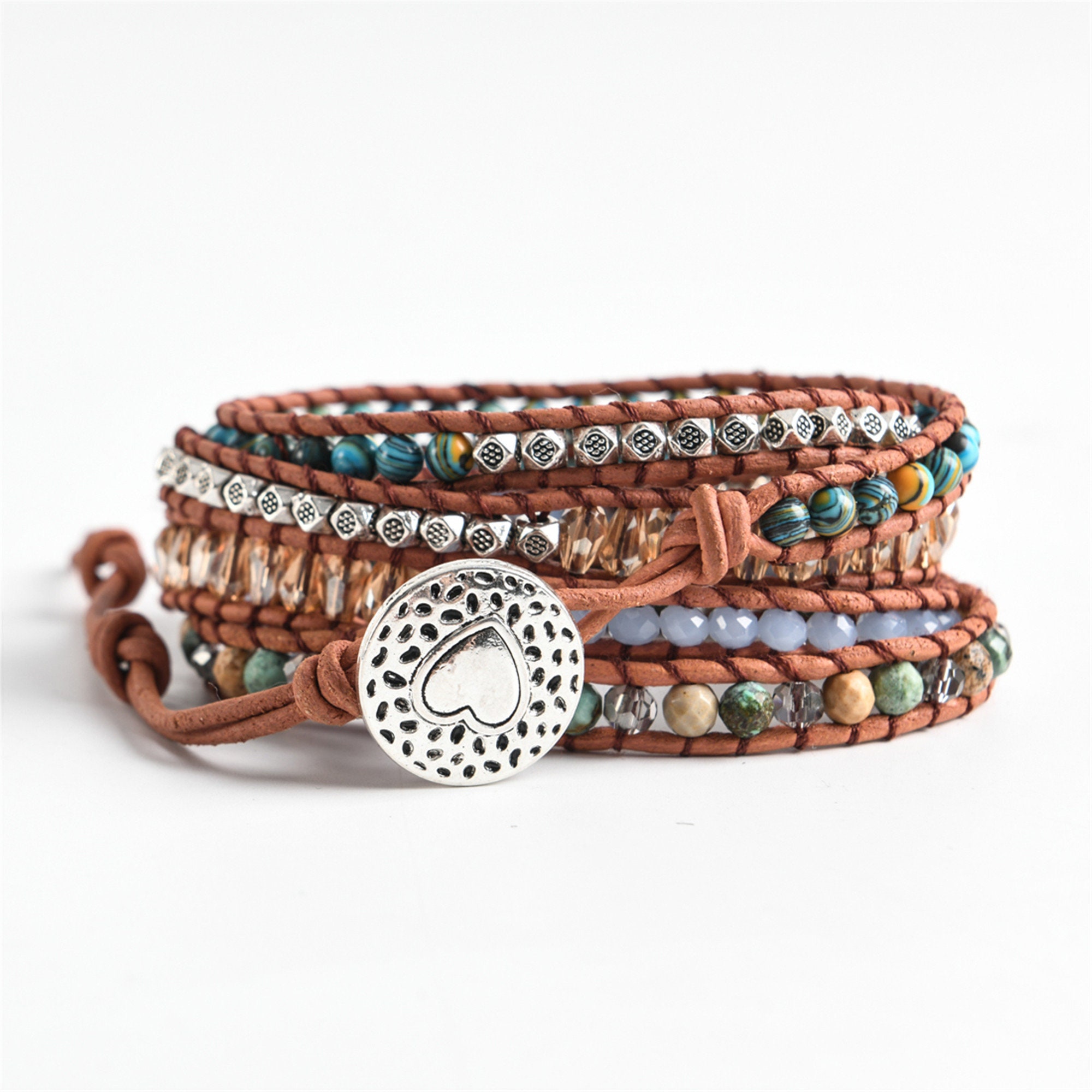 Turquoise Stone Bracelet Natural Healing Stone Beads Wrap | Etsy