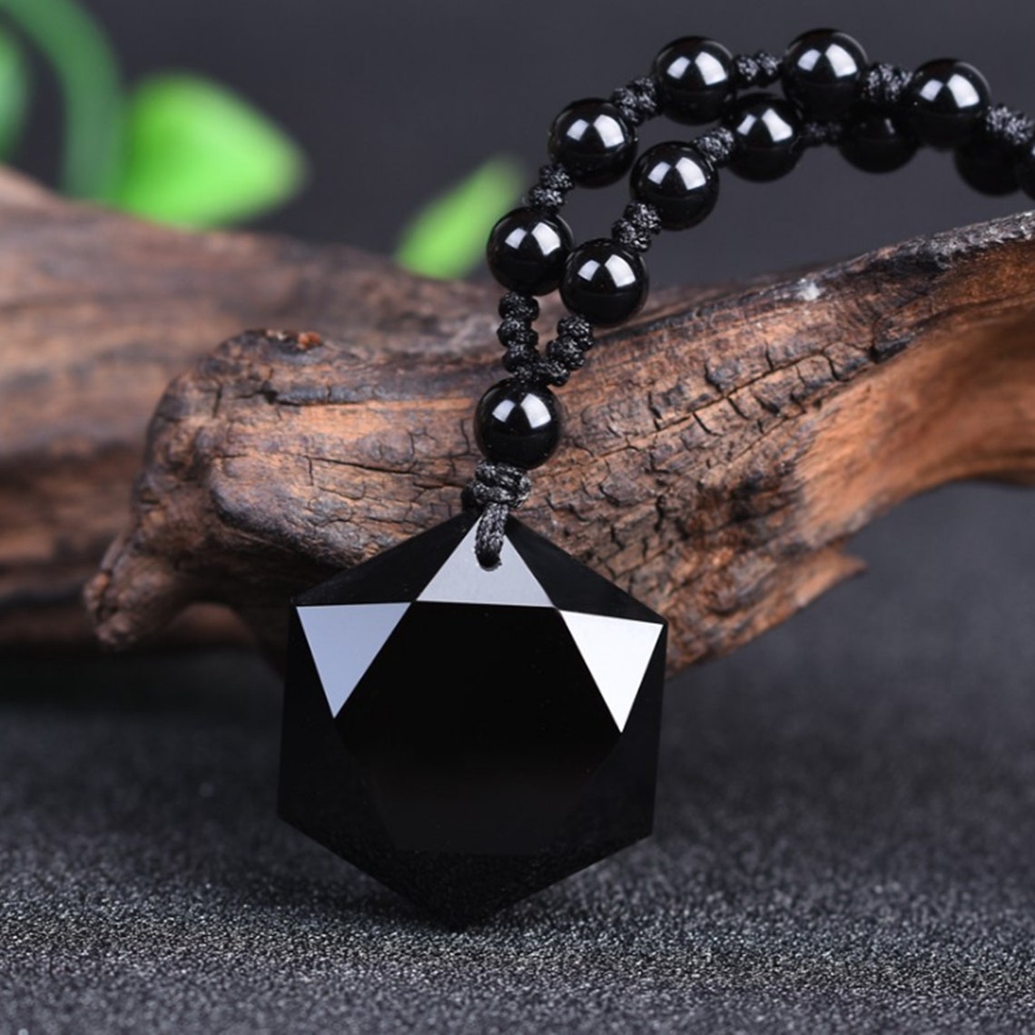 Black Obsidian Hexagram Pendant NecklaceHealing Natural Stone Etsy
