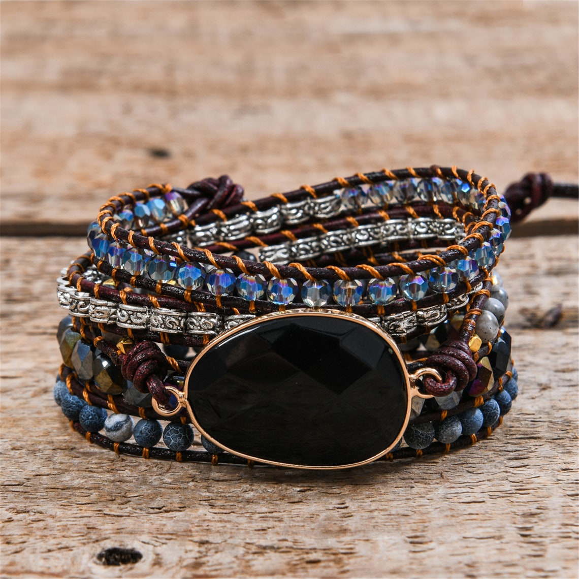 Black Onyx Stone Bracelethealing Gemstone Braceletmeditation Etsy