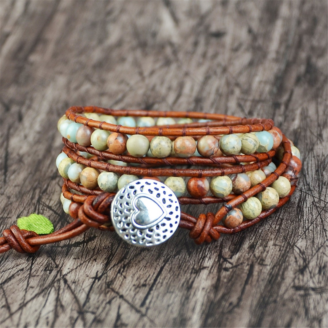 Vintage Leather Bracelets Natural Stone 3 Strands Wrap Etsy