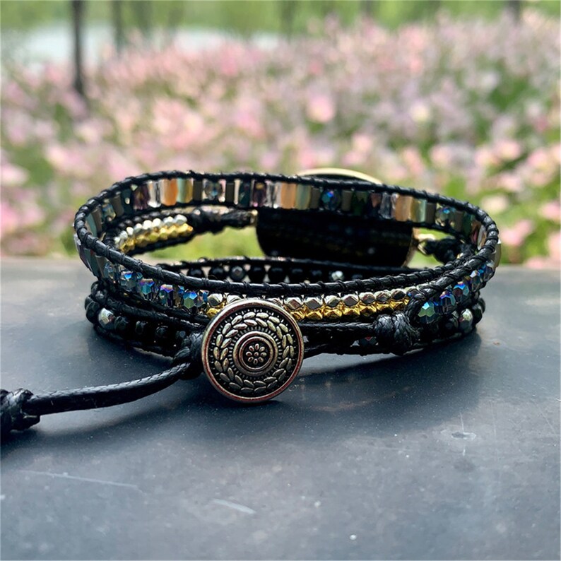 Black Wrap Braceletsonyx Hematite Wrap Bracelet Bracelet Etsy