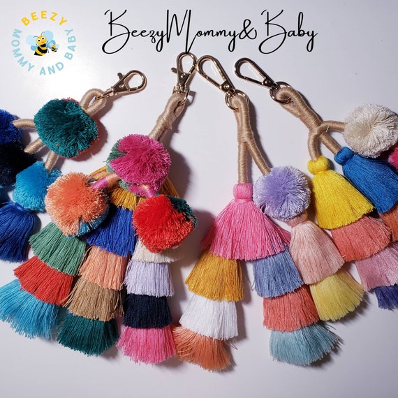 Boho Pom Pom Bag Charm Keychain - Handmade Tassel Key Ring For Purse, Handbag, Car Keys, Colorful Decor - View #9