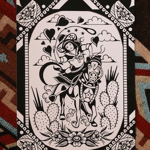 Cowgirl Western A3 Traditional Tattoo Flash Print