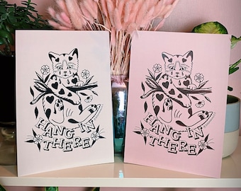 Hang in There Cat Traditional Tattoo Flash A4 Print
