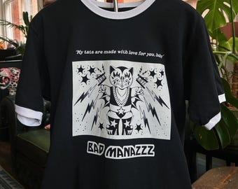 Camisetas KISS Cat Hair Metal ‘Made With Love’ Black Ringer de Bad Manazzz Tallas S-2XL