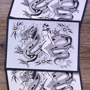 Dragon Lady Traditional Tattoo Flash A4 Print