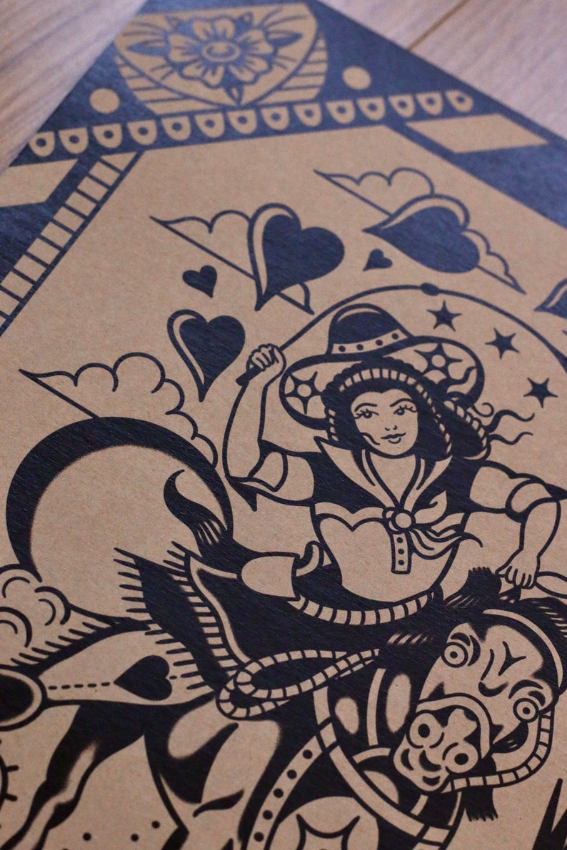 Cowgirl Western A3 Traditional Tattoo Flash Print - Etsy