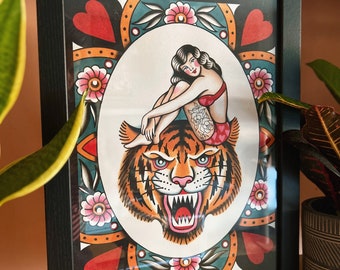 Tiger Queen A3 Traditional Tattoo Flash Print