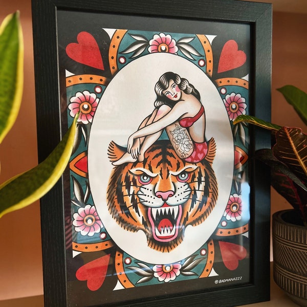 Tiger Queen A3 Traditional Tattoo Flash Print