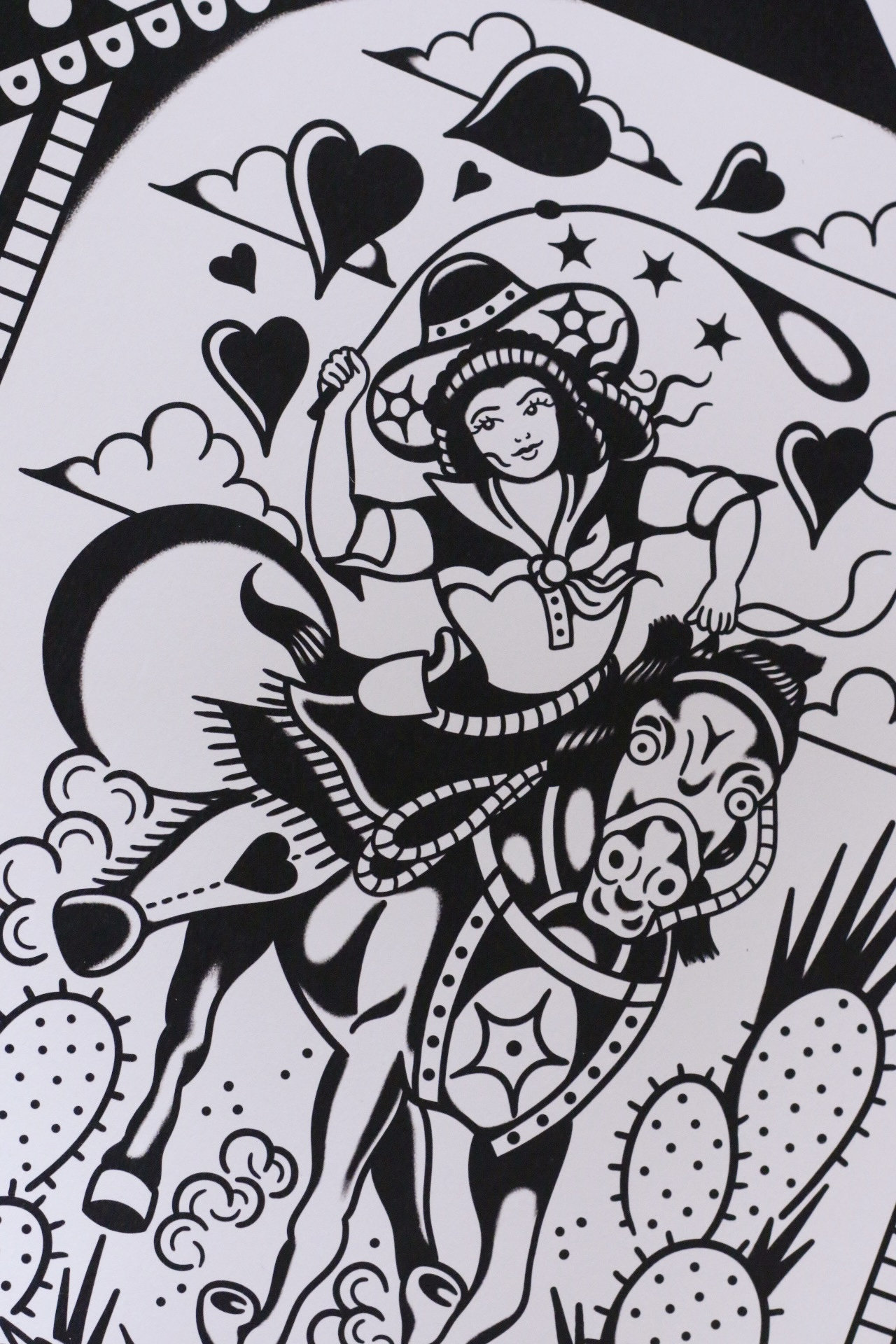 Cowgirl Western A3 Traditional Tattoo Flash Print - Etsy