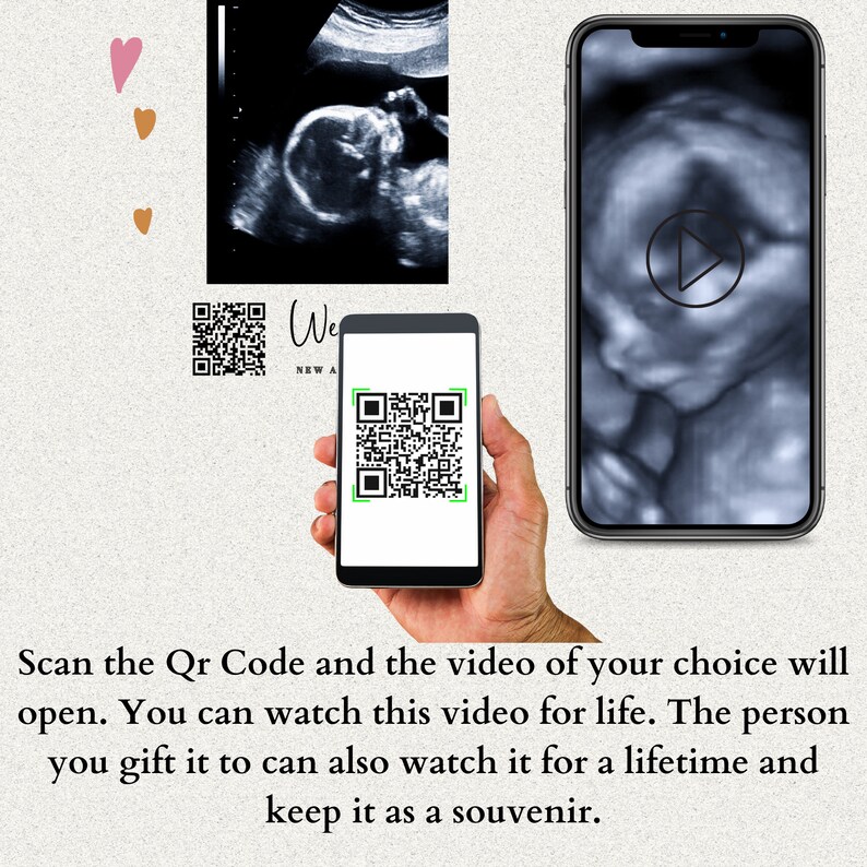 Unique pregnancy gift with video QR code, customizable acrylic block with ultrasound photo