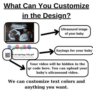 Customizable acrylic block pregnancy gift featuring baby ultrasound photo with QR code for video memory