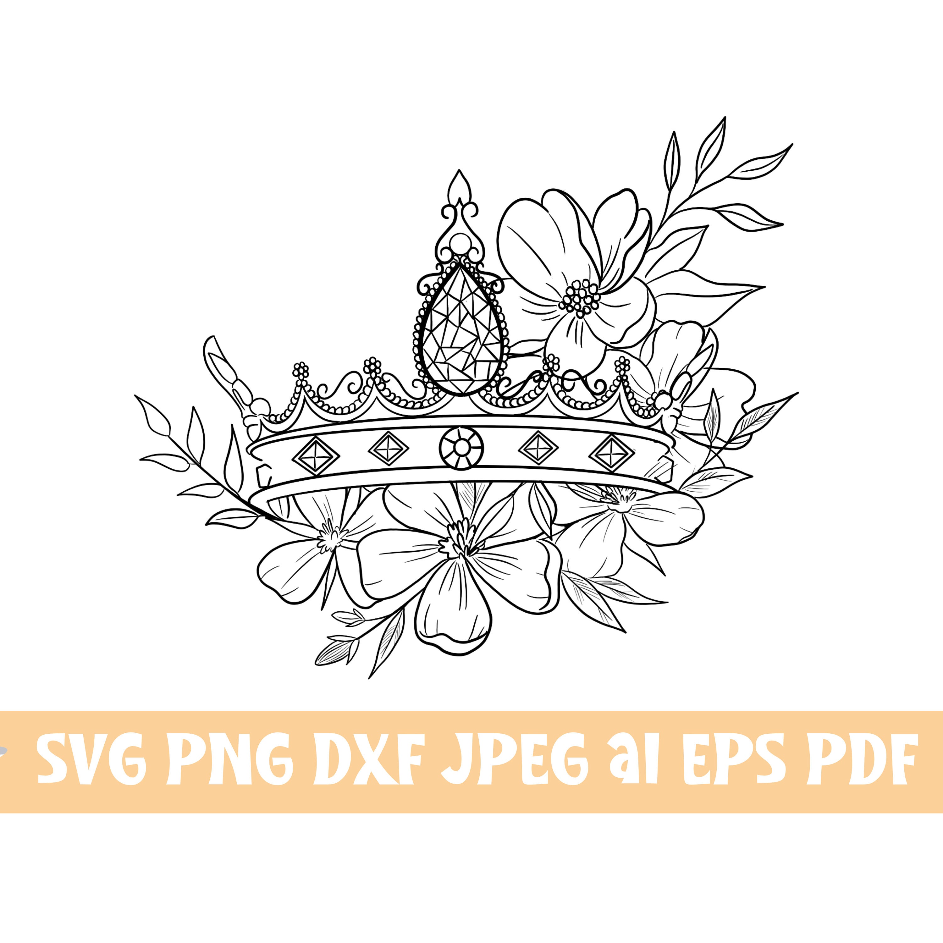 Crown Decorated With Flowers Tiara Svg Princess Crown Svg Etsy