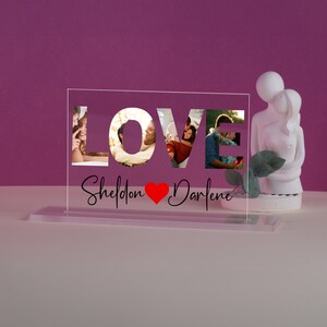 Impresión UV acrílica con foto de carta de amor personalizada, nombres de pareja personalizados con imágenes, regalo para novia