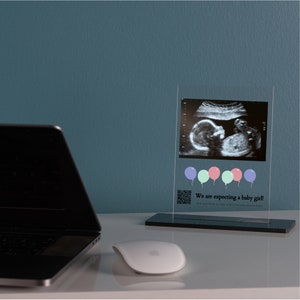 Special pregnancy gift acrylic block with baby ultrasound image and personalized message display.