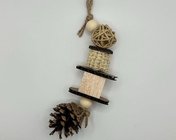 Pet Mouse Chew Toy: Natural Wood, Pine Cone, and Leather