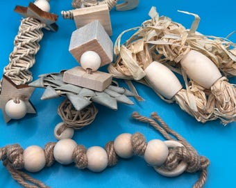 Handcrafted Bird Toy Bundle, Natural Raffia Vine Enrichment