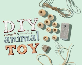 DIY Small Animal Toy Kit: Wood Beads, Bell, Lava Rock