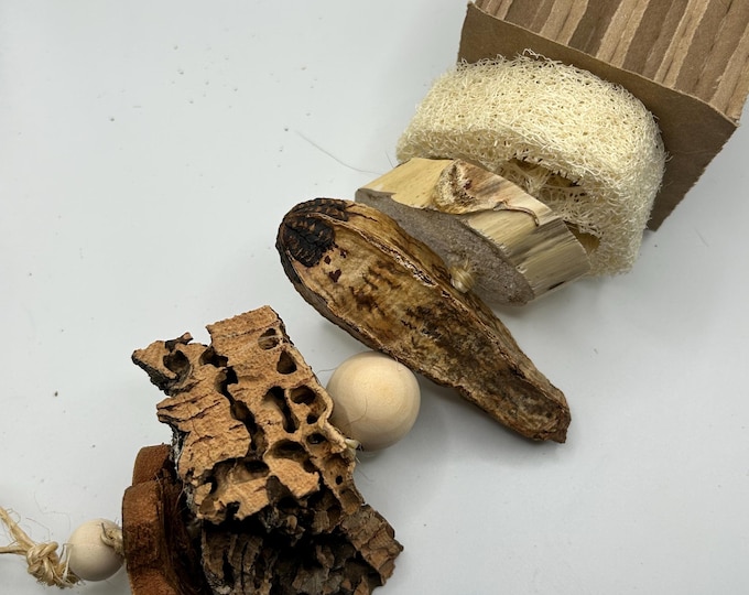 XL Small Animal Enrichment Toy: Natural Chew, Cork, Loofah