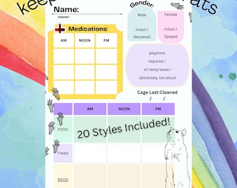 Rat Care Sheet - Digital Download & Print - easily keep track of pet rats information