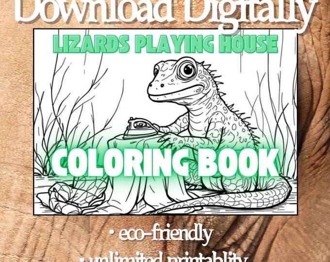 Digital Download Coloring Book - Lizards Playing House  [horizontal]