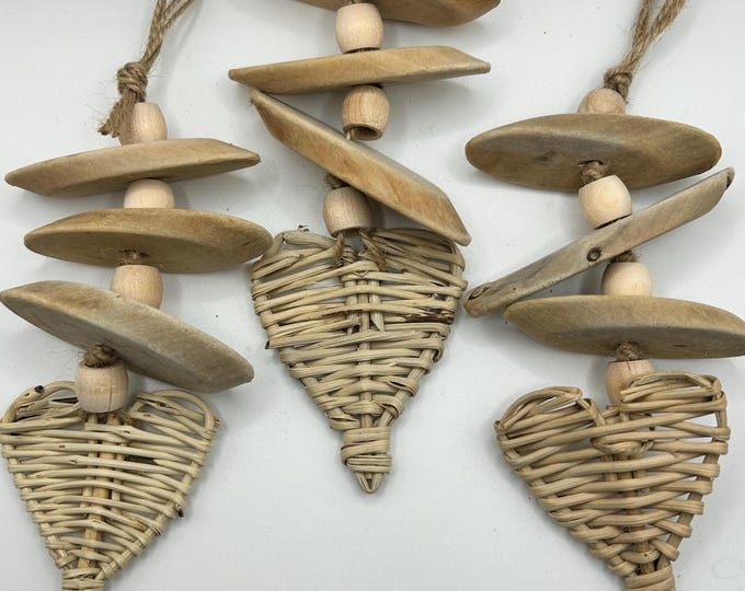 Natural Small Animal Toy, Driftwood Chew Toy with Vine Heart & Wood Beads