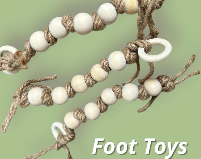 Bird Foot Toy with natural wood beads and jute string