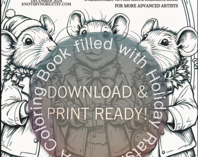 Rat Coloring Book for ages 10+ “We Wish You a Ratastic New Year” immediately download and print out pages