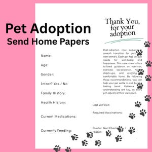 Pet Adoption Information Guide, a Form for New Owners, digital download