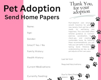 Pet Adoption Information Guide, a Form for New Owners, digital download
