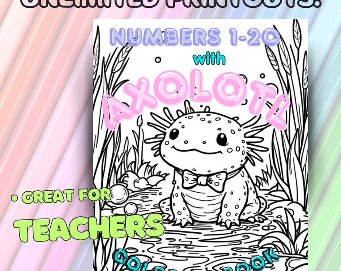 Axolotl Color Numbers 1-20 - unlimited downloads and printouts with purchase!